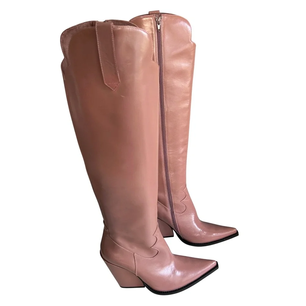 Jeffrey Campbell Over the Knee Western Boot size 10 Amiga Rose Pink Tall Pointy